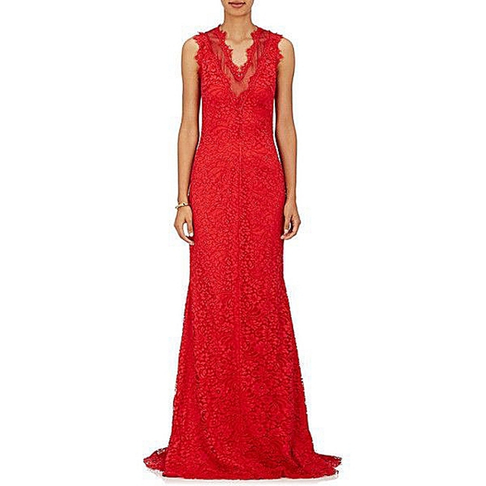 Sophia kah red lace long gown